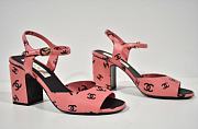 Kitlife Chanel 22s Printed Lambskin Cc Logo Ankle Strap Block Pink Heel Sandal - 4