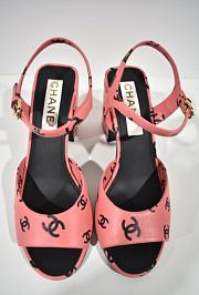 Kitlife Chanel 22s Printed Lambskin Cc Logo Ankle Strap Block Pink Heel Sandal - 6