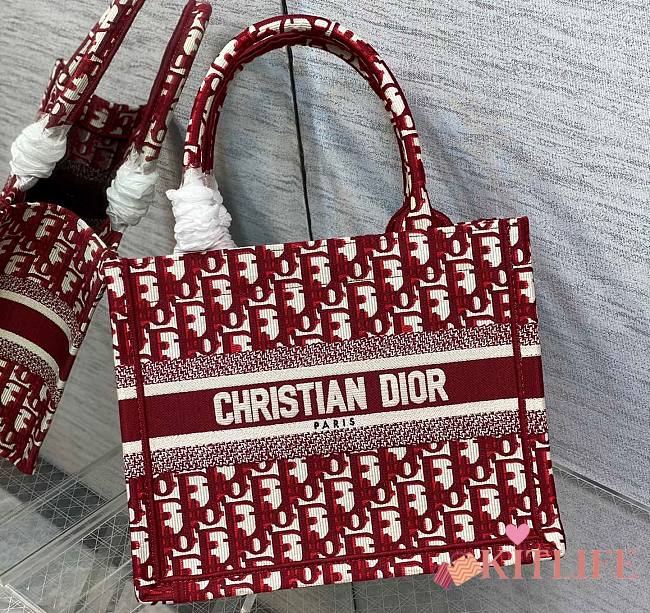 Kitlife Dior Small Book Tote Burgundy Dior Oblique Embroidery - 26x8x22cm - 1