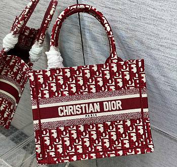 Kitlife Dior Small Book Tote Burgundy Dior Oblique Embroidery - 26x8x22cm