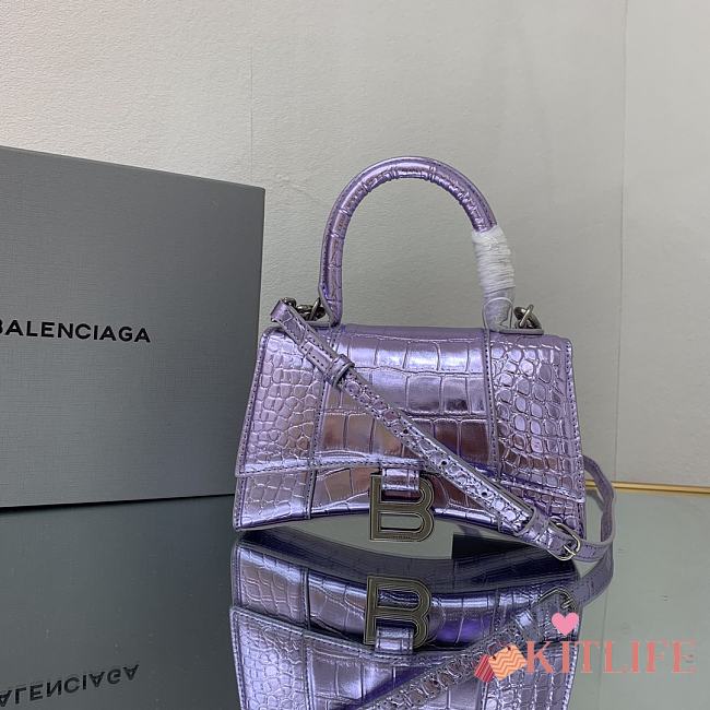 Kitlife Balenciaga WOMEN'S HOURGLASS XS HANDBAG METALLIZED CROCODILE EMBOSSED IN PURPLE - 19x8x21cm - 1