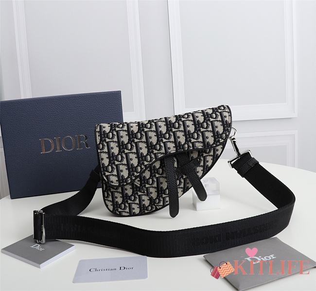 Kitlife Dior Saddle Bag Beige and Black Dior Oblique Jacquard - 21cm x 16cm x 3cm - 1