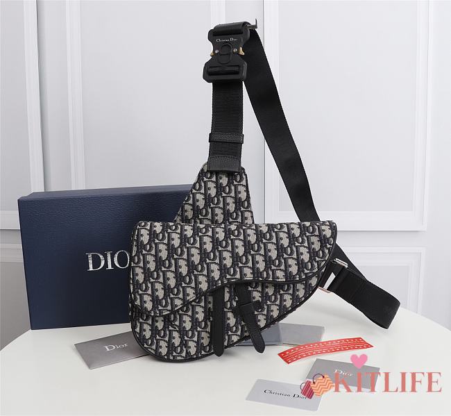 Kitlife Dior Saddle Bag Beige and Black Dior Oblique Jacquard - 20 x 28.6 x 5 cm - 1