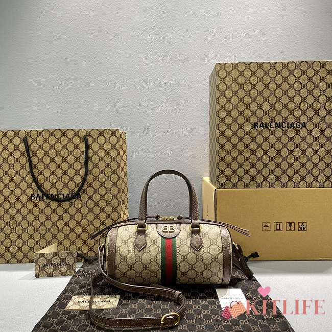 Kitlife Balenciaga x Gucci Bag In Canvas Jacquard Brown - 24.4x11.9x11.9cm - 1