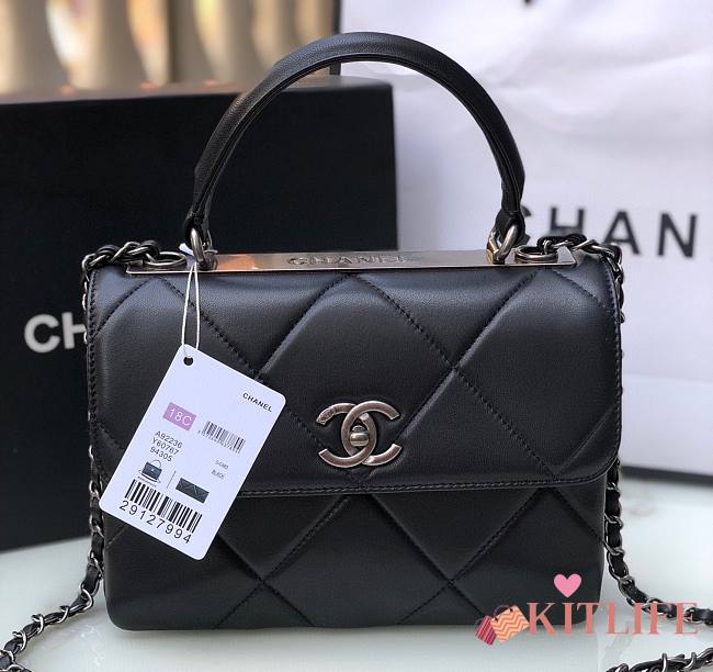 Kitlife Chanel Trendy CC Large Plaid Black Bag With Silver Hardware - 25cmX15cmX17cm - 1