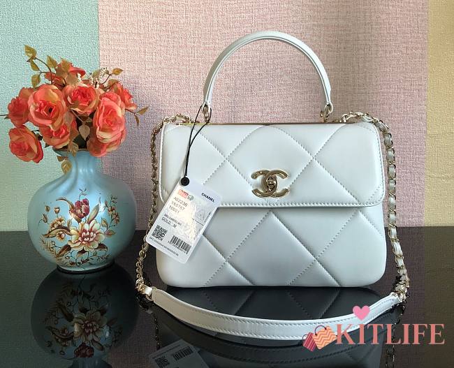 Kitlife Chanel Trendy CC Large Plaid White Bag With Gold Hardware - 25cmX15cmX17cm - 1