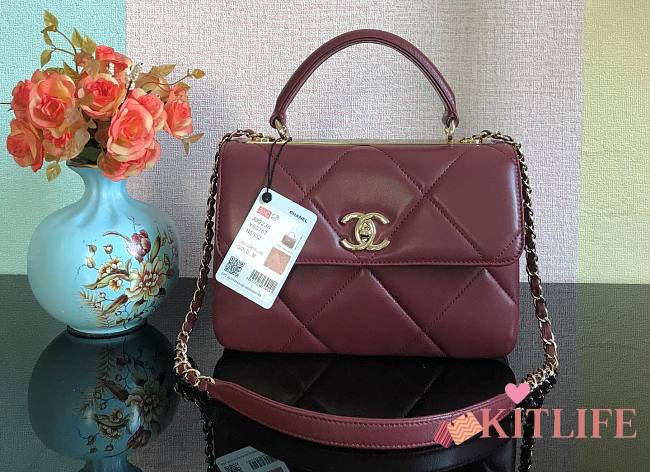 Kitlife Chanel Trendy CC Large Plaid Burgundy Bag With Gold Hardware - 25cmX15cmX17cm - 1