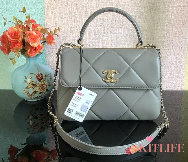 Kitlife Chanel Trendy CC Large Plaid Gray Bag With Gold Hardware - 25cmX15cmX17cm - 1