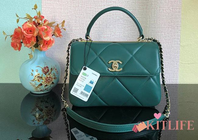 Kitlife Chanel Trendy CC Large Plaid Green Bag With Gold Hardware - 25cmX15cmX17cm - 1