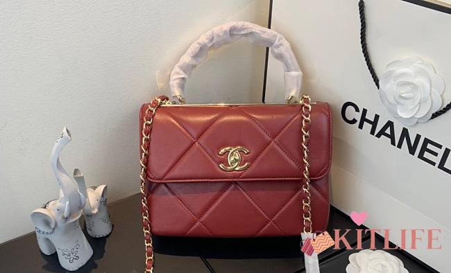 Kitlife Chanel Trendy CC Large Plaid Red Bag With Gold Hardware - 25cmX15cmX17cm - 1