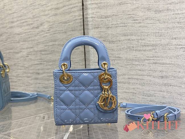 Kitlife Dior Micro Lady Cloud Blue Cannage Patent Leather - 12x10x5cm - 1