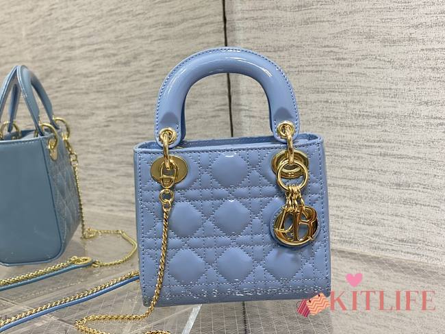 Kitlife Dior Mini Lady Cloud Blue Cannage Patent Leather - 17cm - 1