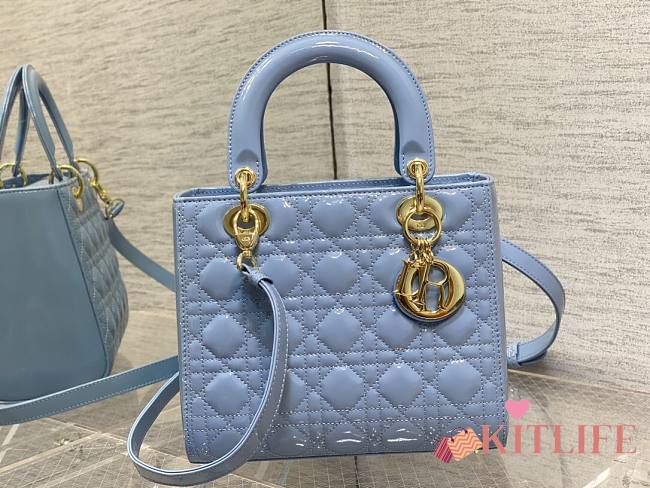 Kitlife Dior Medium Lady Cloud Blue Cannage Patent Leather - 24cm - 1