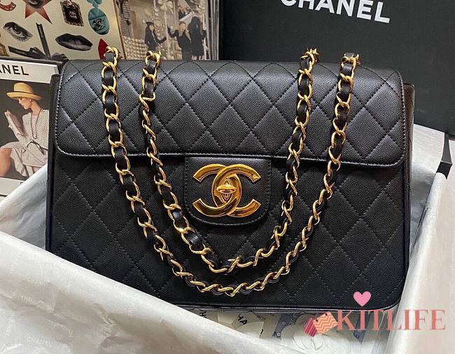 Kitlife Chanel Classic Flap Bag CF C Logo Grained Calfskin Leather - 30x21x8cm - 1
