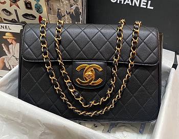 Kitlife Chanel Classic Flap Bag CF C Logo Grained Calfskin Leather - 30x21x8cm