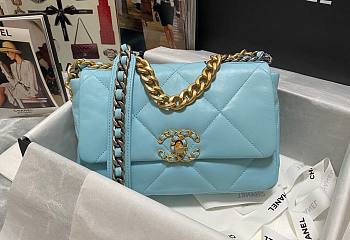 Kitlife Chanel 19 Light Blue 2 Flap Bag Medium - 26x16x9cm