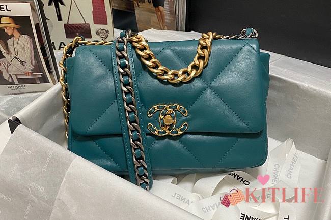 Kitlife Chanel 19 Dark Green Flap Bag Medium - 26x16x9cm - 1