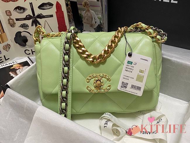 Kitlife Chanel 19 Light Green Flap Bag Medium - 26x16x9cm - 1