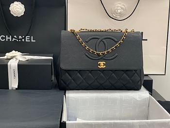 Kitlife Chanel Flap Bag Double Chain Black Grained Leather - 92233 - 33x11x23cm