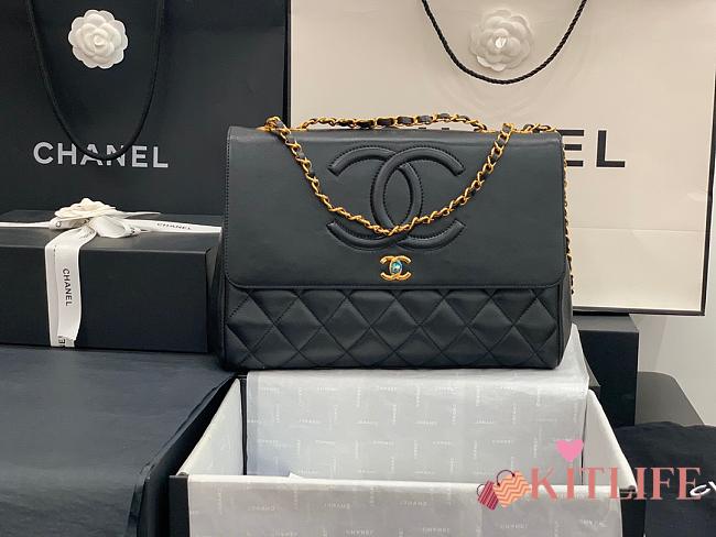 Kitlife Chanel Flap Bag Double Chain Black Smooth Leather - 92233 - 33x11x23cm - 1