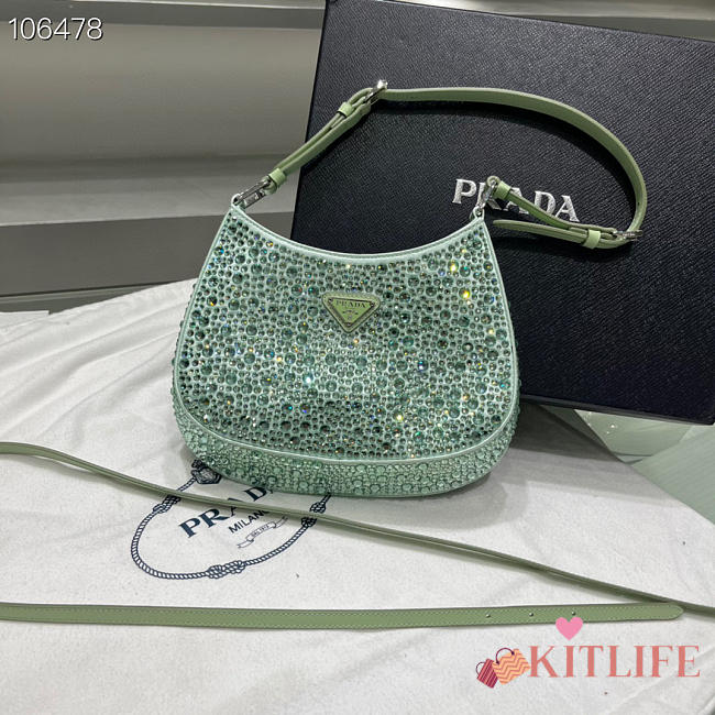 Kitlife Prada Cleo satin bag with appliqués Green - 22x18.5x4.5cm - 1