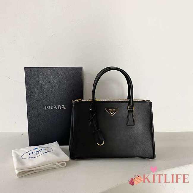 Kitlife Prada Galleria Saffiano black leather medium bag - 1BA863 - 28x19.5x12cm - 1