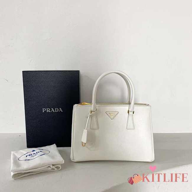 Kitlife Prada Galleria Saffiano white leather medium bag - 1BA863 - 28x19.5x12cm - 1