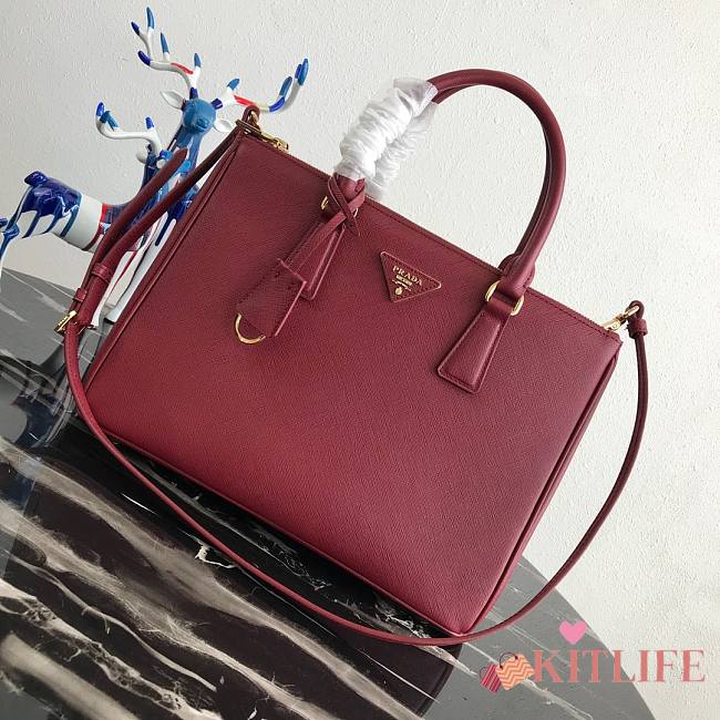 Kitlife Prada Galleria Saffiano burgundy leather large bag - 1BA274 - 32×24×14cm - 1