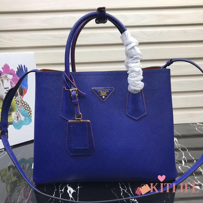 Prada Medium Saffiano Leather Double Bag Fiery Navy Blue - 1BG775 – 33x24.5x14 cm - 1