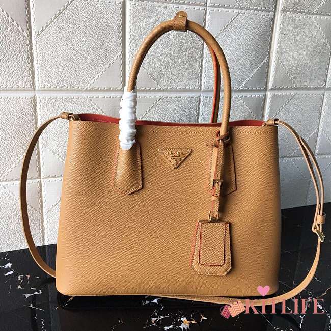 Prada Medium Saffiano Leather Double Bag Fiery Brown - 1BG775 – 33x24.5x14 cm - 1