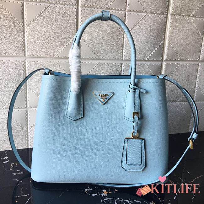 Prada Medium Saffiano Leather Double Bag Fiery Cloud Blue - 1BG775 – 33x24.5x14 cm - 1