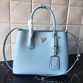 Prada Medium Saffiano Leather Double Bag Fiery Cloud Blue - 1BG775 – 33x24.5x14 cm