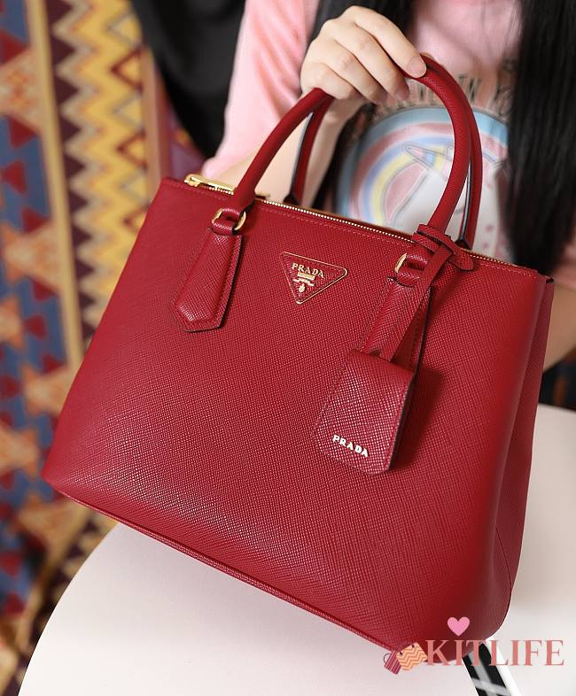 Kitlife Prada Medium Galleria Saffiano red leather bag - 1BA232 - 31×22.5×13.5cm - 1