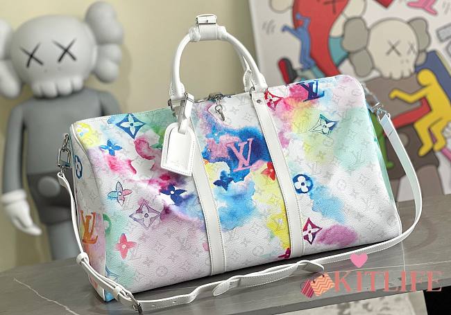 Kitlife Louis Vuitton KEEPALL BANDOULIÈRE 50 Monogram Watercolor Multico coated canvas - M45758 - 50 x 29 x 23 cm - 1