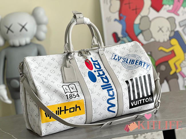 Kitlife Louis Vuitton KEEPALL BANDOULIÈRE 50 Monogram White - M 44643 - 50 x 29 x 23 cm - 1