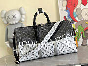 Kitlife Keepall 50 Bandoulière Black & Silver Monogram Eclipse Coated Canvas & Black Calfskin Leather Split - M43412 - 50 x 29 x 23 cm-  - 1