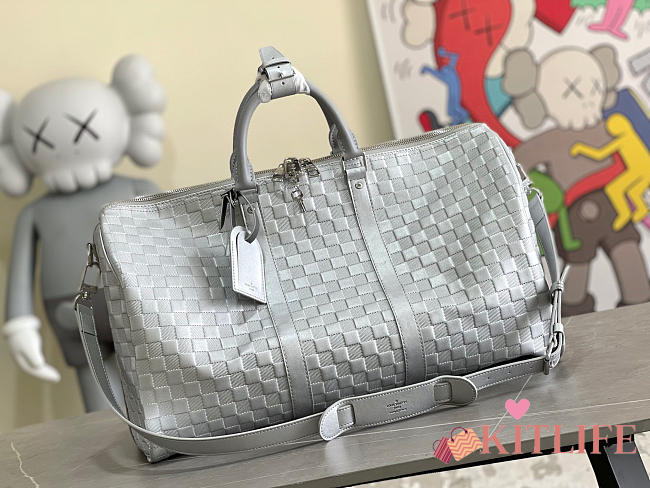 Kitlife Louis Vuitton KEEPALL 50B Silver Glitter Leather - N58041 - 50 x 29 x 23 cm - 1