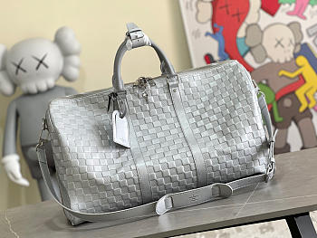 Kitlife Louis Vuitton KEEPALL 50B Silver Glitter Leather - N58041 - 50 x 29 x 23 cm