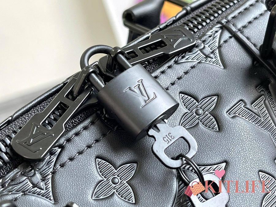 Louis Vuitton Boston Bag Monogram Shadow Keepall Bandouliere 50 Men's  M44810 Black Leather Auction