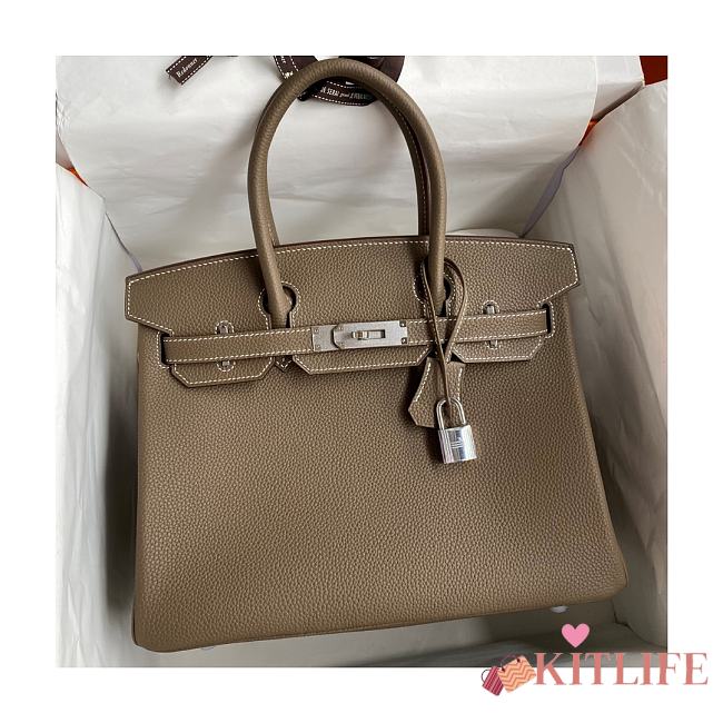 Kitlife Hermes Birkin Togo Leather Etoupe Grey Silver Hardware - 25x20x13 cm - 1