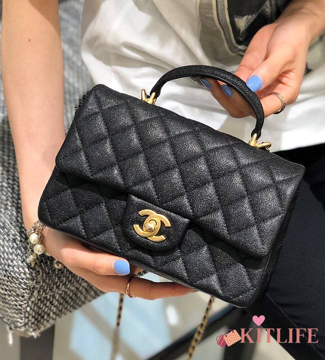 Kitlife Chanel CF Handle Caviar Black Flap Bag 14K Hardware - 13x20x9cm - 1