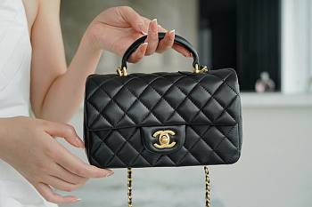 Kitlife Chanel CF Handle Lambskin Black Flap Bag 14K Hardware - 13x20x9cm