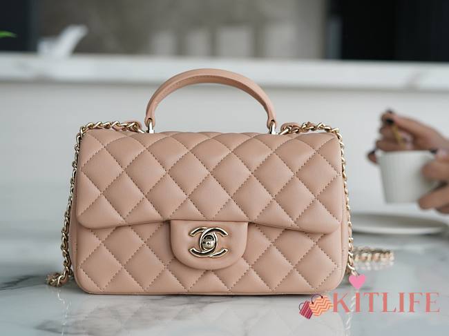 Kitlife Chanel CF Handle Lambskin Nude Flap Bag 14K Hardware - 13x20x9cm - 1