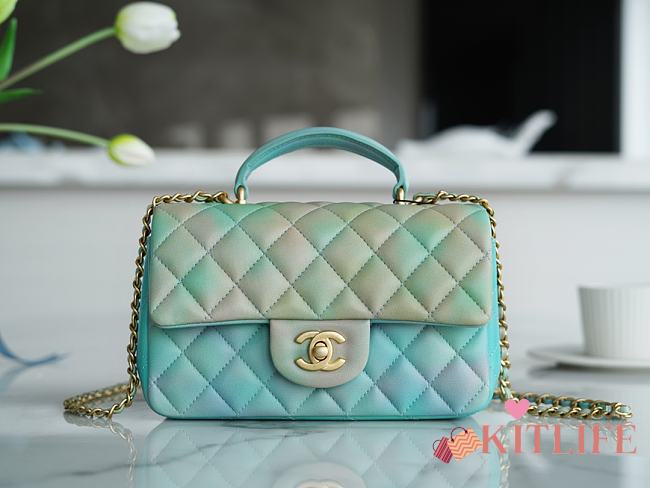 Kitlife Chanel CF Handle Gradient Green Flap Bag 14K Hardware - 13x20x9cm - 1