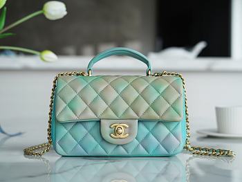 Kitlife Chanel CF Handle Gradient Green Flap Bag 14K Hardware - 13x20x9cm