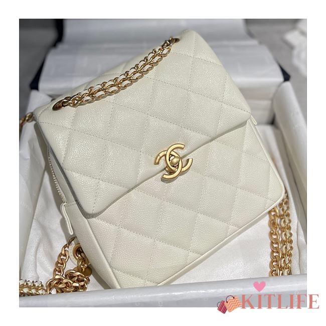 Kitlife Chanel Caviar White Retro Backpack - 20x19x8cm - 1