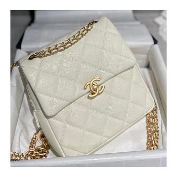 Kitlife Chanel Caviar White Retro Backpack - 20x19x8cm