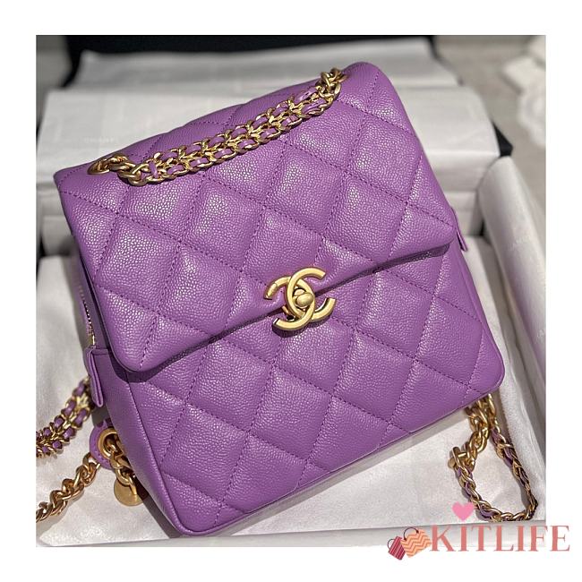 Kitlife Chanel Caviar Purple Retro Backpack - 20x19x8cm - 1