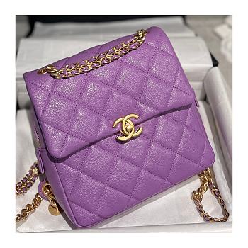 Kitlife Chanel Caviar Purple Retro Backpack - 20x19x8cm