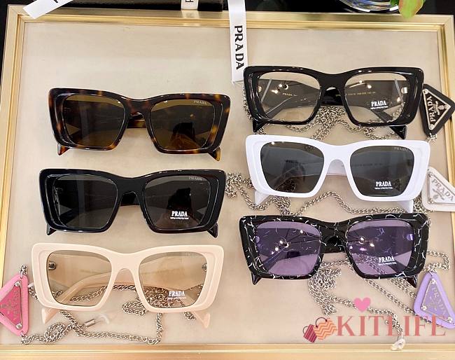 Kitlife Prada Triangle Leather Label Chain Sunglasses - SPS08W- 55-19 145  - 1